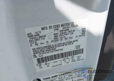 2012 Ford F-150 Xlt from USA, damaged, VIN 1FTFW1ET4CFB87066